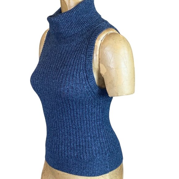 Abercrombie & Fitch Sleeveless Ribbed Knit Turtleneck Sweater S Blue #223N - Picture 3 of 8